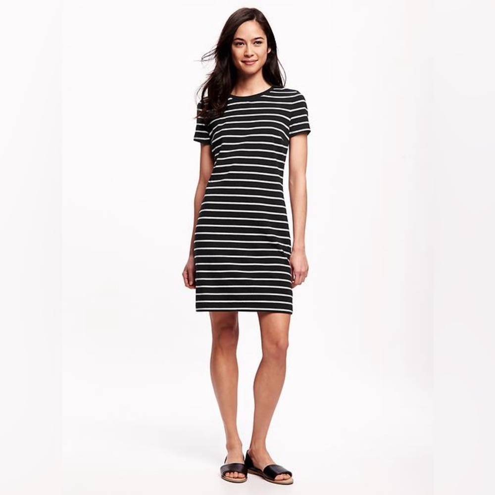 Old Navy Black and White Striped Tee Shirt Dress Size Large